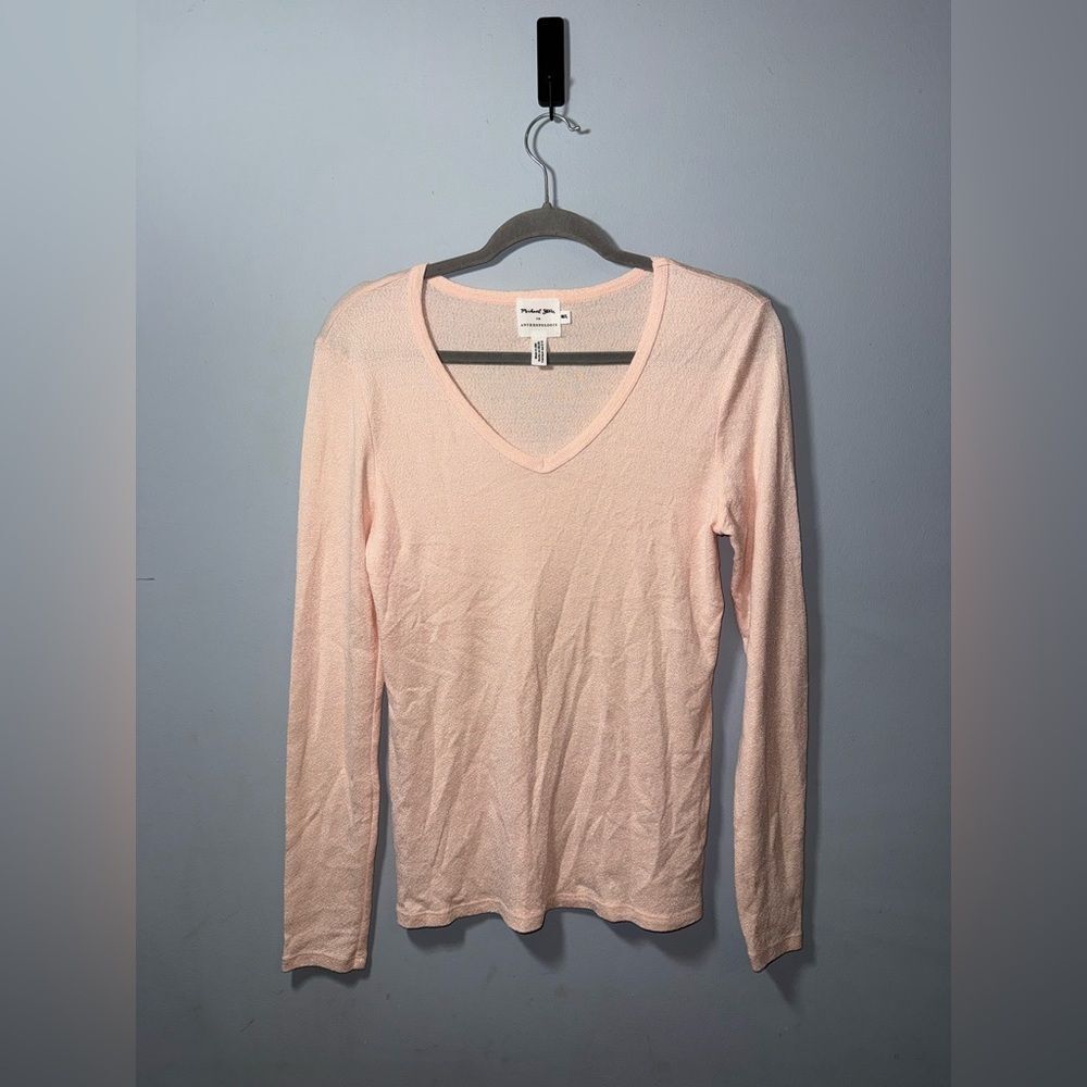 MICHAEL STARS for Anthropologie Tickle Pink Shine VNeck Long Sleeve Tee M/L NWOT - Picture 1 of 6